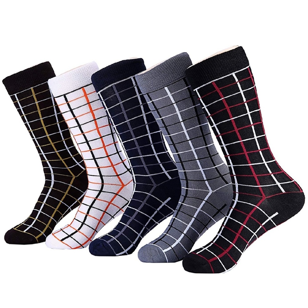 Mens Graph Check Cotton Crew Dress Socks 5 Pack